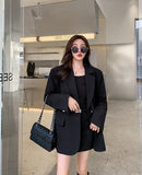 Long Women's Blazers Loose Jacket Dress Clothing Female Coats and Jackets Solid Over Black Youthful Woman Clothes New Outerwear