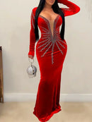 Deep V- Neck Velvet Dress