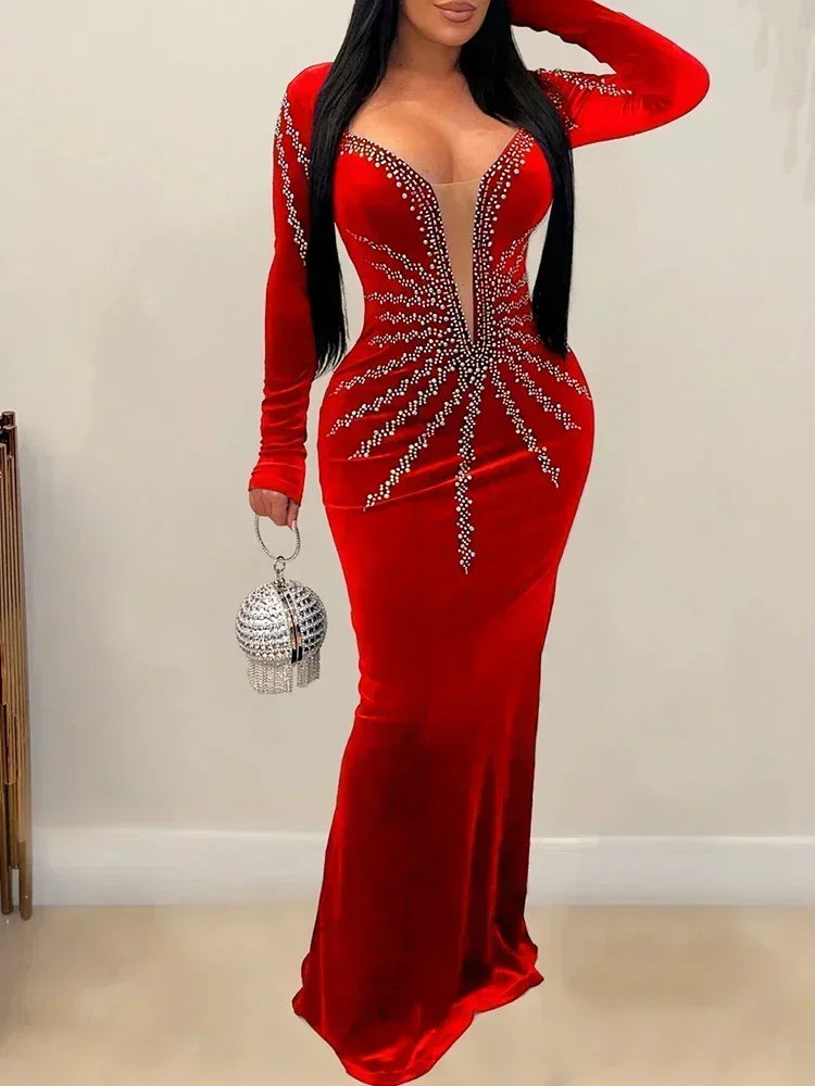 Deep V- Neck Velvet Dress