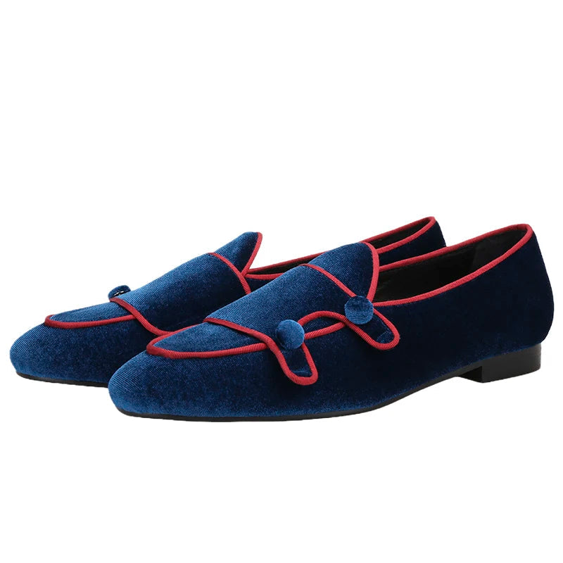 Double Monk Men Velvet Shoes Made Adult Fashion Dress Moccasins Luxury Designer Brand Men Loafers Plus-Size