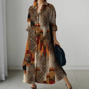 Women's Retro Print Long-sleeved Dress