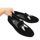 Black Velvet Men's Loafers with Clear Crystal Tassels, Handmade Man Moccasins for Party and Banquet Plus Size