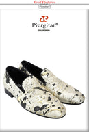 Piergitar Gold Color Ink Embossed Silk Men's Loafers Slip-On Model Handmade Moccasins For Wedding Breathable Leather Insole