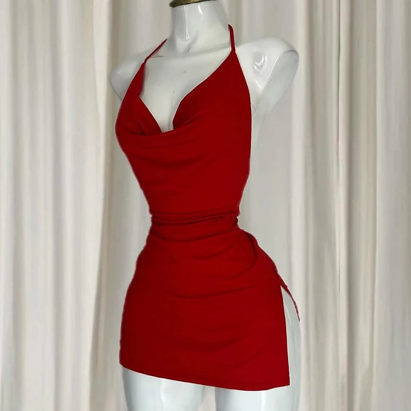 Women's Mini Red Halter Dress