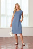 New Fashion And Multifunctional Temperament Round Neck Neck Sleeves Solid Color Summer Dress