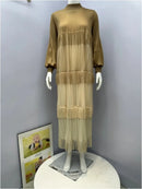 Women's Pleated Puff Sleeve Tassel Dress