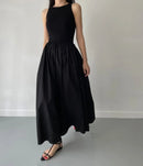 Simple Elegant Long Black Dresses For Woman Round Neck Sleeveless Low Waist