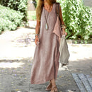 Women's Sleeveless V-neck Pullover Cotton Linen Dress