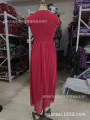 Women's Short-Sleeved Chiffon Evening Dress, Female Party Dress, Monochromatic, Bohemian, Long, Elegant, New, 2022