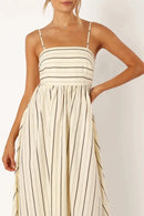 Spring And Summer Striped Vest Backless Large Swing New Dress For Women, Collarless And Sleeveless Oversized Swing Dress