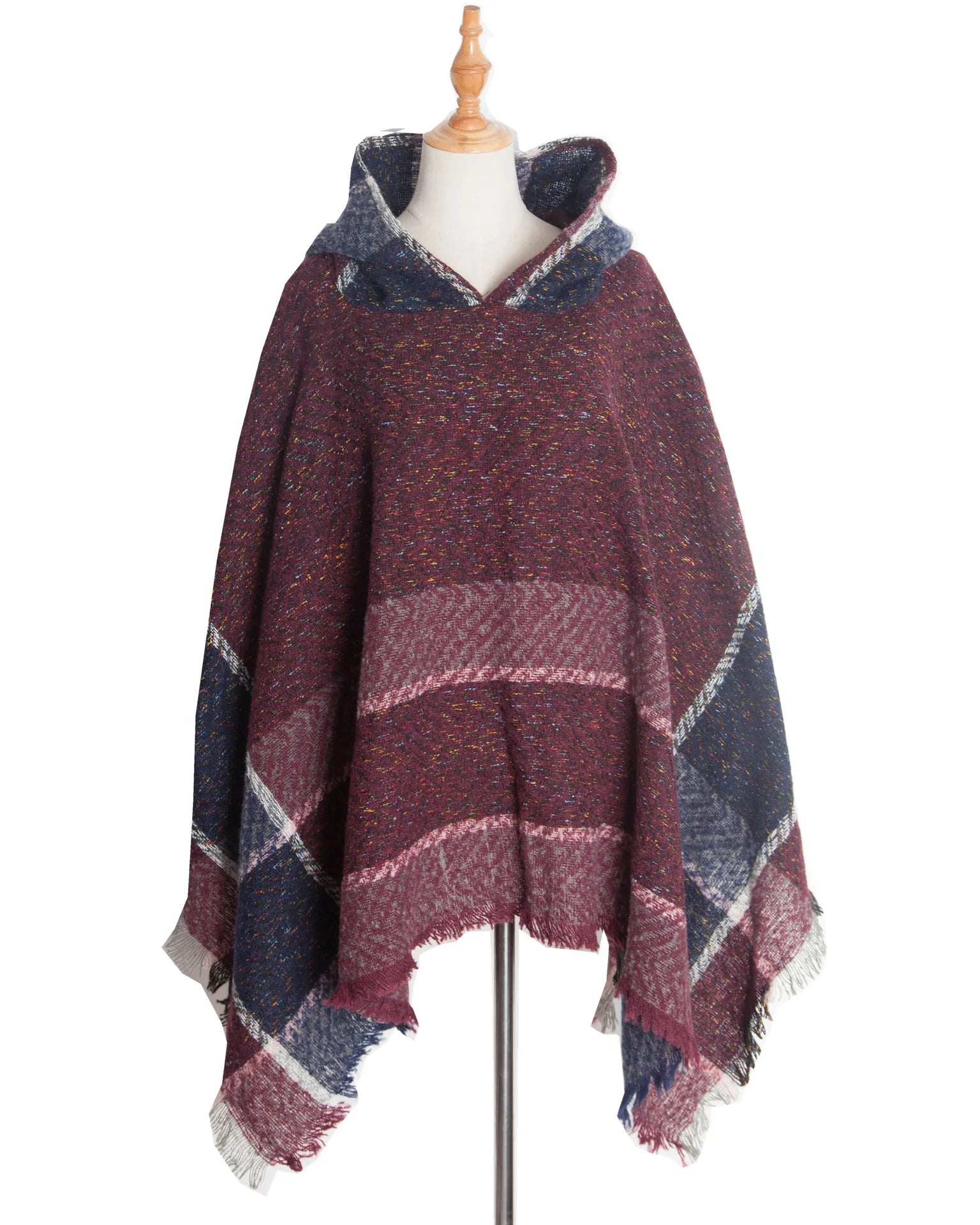 New Autumn Winter Fishbone Pattern Women's Hooded Cape Pullover Cape Women Poncho Lady Capes Black Cloaks