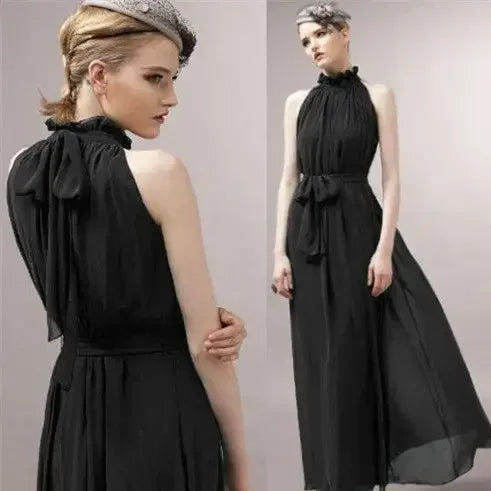 Sleeveless Chiffon Maxi Satin Long Silk Dress