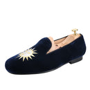 Handmade Mens Smoking Slippers with Classic Sun And Moon Embroidery for Fashion Party Loafers Leather insole