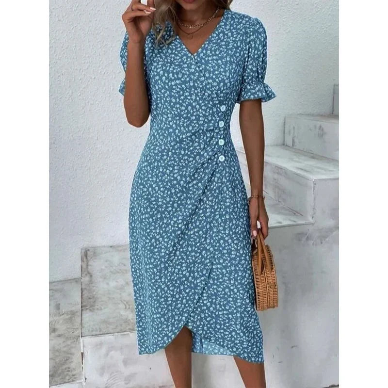 Women's V-Neck Floral Midi Dress