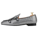 The New Style Square Glittering Silver Belgian Loafers with Double-Monk Moccs Handmade in GuangZhou