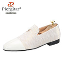 Piergitar 2023 New Three Colors Striped Silk Men's Loafers With Front Patent Leather Handmade Moccasins For Party And Banquet