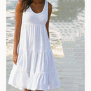Women Causual O Neck Sleeveless Ruffles Mini Dress Boho Solid Beach Sundress Oversized Loose Dress 2023 Summer