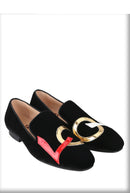 Handmade Black Velvet Shoes Featuring "LOVE", Leather Letters for Fashion Party CL Same Style Men's Loafers