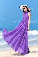Sleeveless Chiffon Maxi Satin Long Silk Dress
