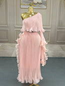 Miyake Dress2025 New Miyake Pleated Lotus Leaf Dense Edge Design Slanted Shoulder Single Sleeve Dress Women