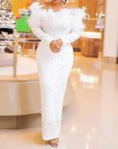 Women's Long White Pearls Dress