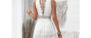 Women's Lace Stitching V-neck Sleeveless Dress High Waist White Ankle Length Sexy Long Dress