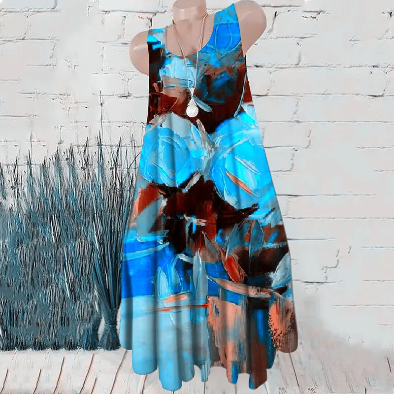 Women's Oversized Floral Pattern Sleeveless Mini Dress