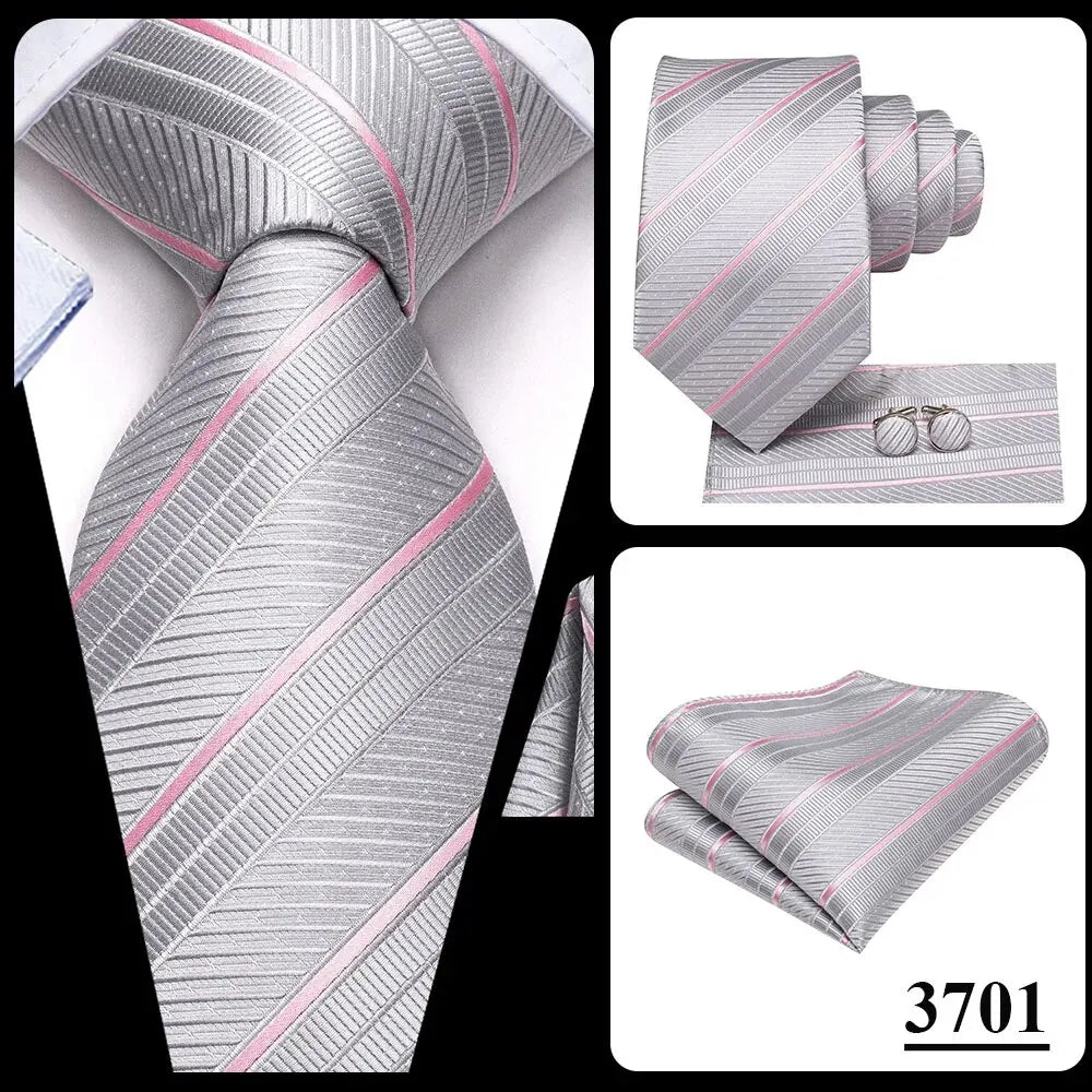 Hi-Tie Striped Black Red Gold Green Silk Wedding Tie For Men Handky Cufflink Gift Men Necktie Fashion Designer Business Party