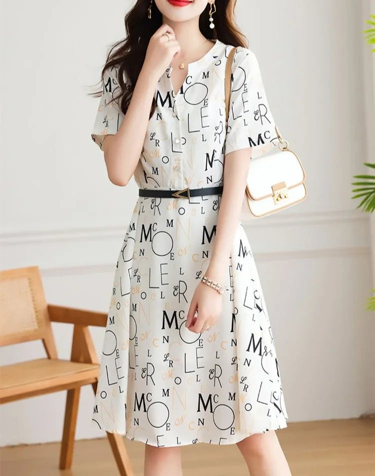 Midi-length Satin Woman Dress with chiffon