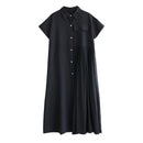 Stripe Print Mid Length Buttoned Midi Dress