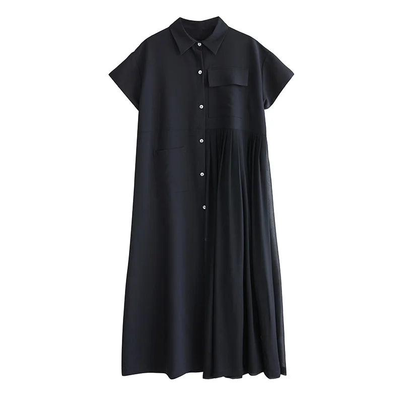 Stripe Print Mid Length Buttoned Midi Dress