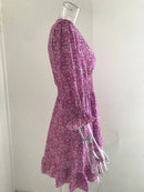 New Mid length Dress Waist Pullover Bohemian Printed Short Sleeve Fragmented Flower Dress