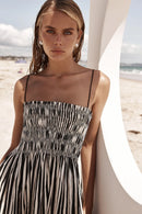 2025 Women's Summer Style Striped Rubber Elastic Sexy Big Swing Bag Suspender Dress Club Clothing Vestidos