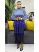 Women's Pleated Puff Sleeve Tassel Dress