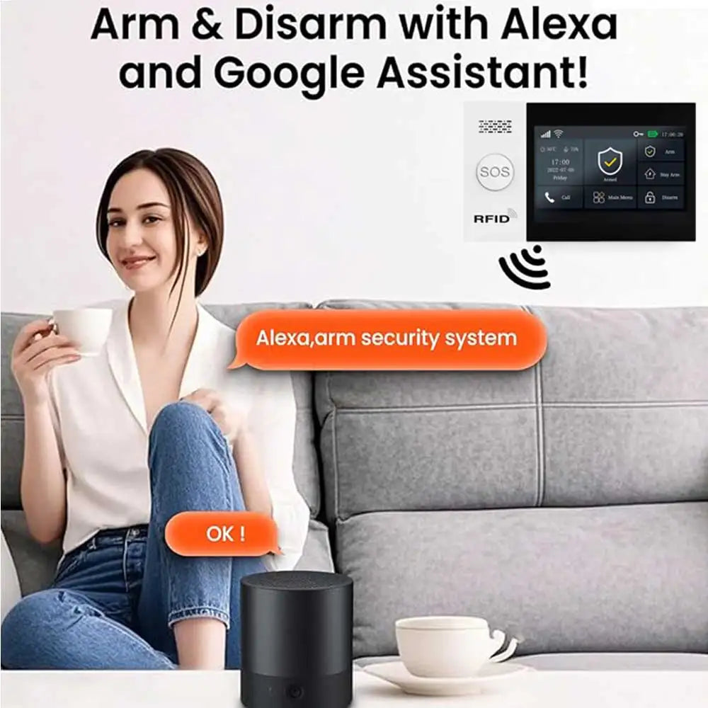 TUYA GSM Alarm System Security Protection Smart Home Alarm 4G WIFI Smart Life Control Door Sensor Burglar IP Camera Work Alexa