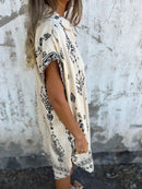 2025 New Women's Shirt Dress Loose Button Cardigan Fashion Printed Short Sleeve Pocket Cotton Linen Blend Vacation Beach Skirt