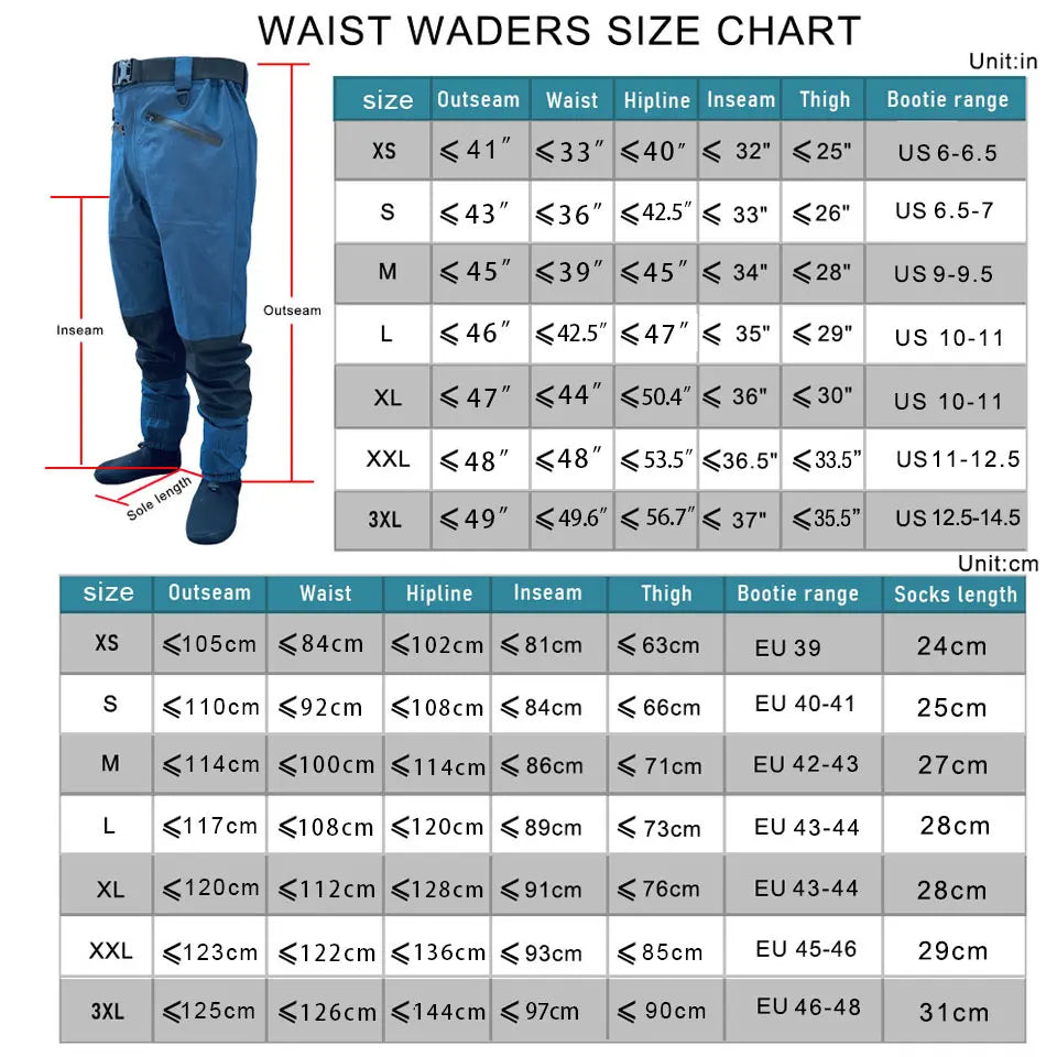 Breathable Stockingfoot Waist Height Wading Pants