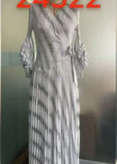 Miyake Pleated New Wholesale V-neck Long-sleeved Hand-cranked Flower Bronzing Waist African Women's Dress Miyak