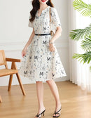 Midi-length Satin Woman Dress with chiffon