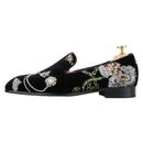Piergitar Black And Grass Green Velvet With Handmade Classical Chinese Style Sequin Embroidery Men's Loafers Red Sole Moccasins