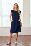 New Fashion And Multifunctional Temperament Round Neck Neck Sleeves Solid Color Summer Dress