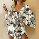 Women Ruffle Flowers Print Sundress