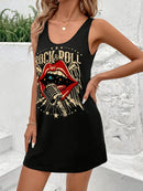 Women's Black Sleep Tank Dress Red Lips Women's Black Tank Top Dress Summer Sleeveless Loose and Comfortable Soft Vacation Punk