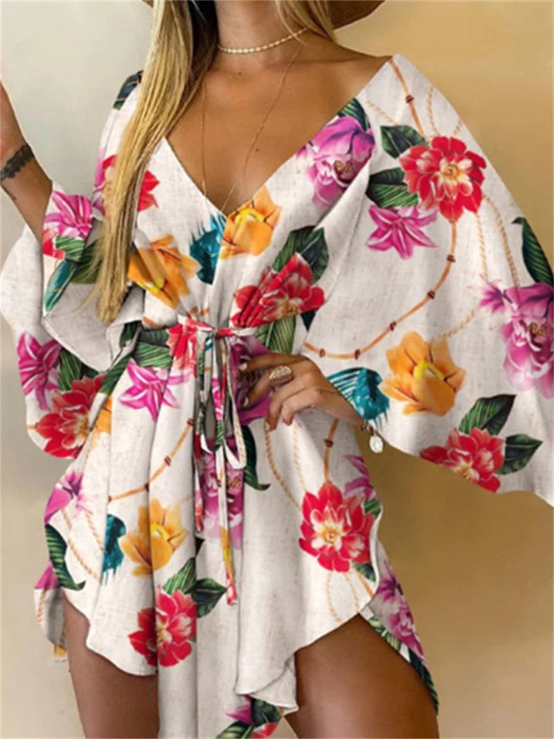Women Ruffle Flowers Print Sundress