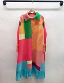 Miyake Women's Color Matching Dress, Autumn and Winter New Fashion Print Pleats, Medium Length, Loose Length Skirt