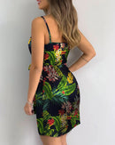 Women's Sexy V-Neck Spaghetti Strap Bodycon Dress, Slim Fit Party Dress with Waist Belt, Summer Cocktail Dress