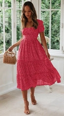 Sexy Square Collar Short Puff Sleeve Chiffon Floral Print Boho Party Dress Summer Women Beachwear Sand Vestidos CKFZ-3474