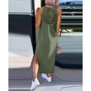 Women's Round Neck Mid-Length Slim Dress with Slits