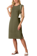 New Fashion And Multifunctional Temperament Round Neck Neck Sleeves Solid Color Summer Dress