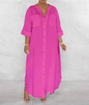 Women Loose Long Sleeve Open Neck Dress